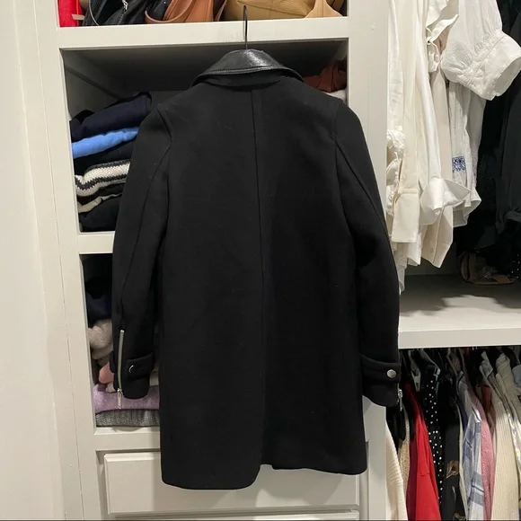 Zara Wool Blend Moto Lamb Leather Collar Coat